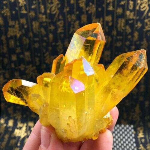 Natural Citrine Crystal Column Vintage Home Crafts Crystal Stone Decoration Energy Column Plating Yellow Crystal Cluster 4-7CM