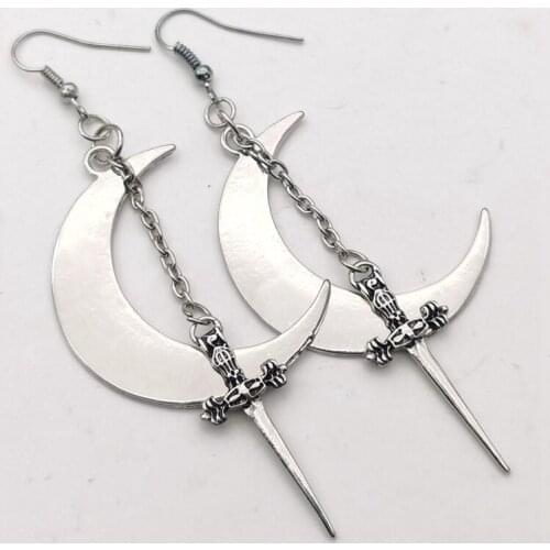 OCCULT MOON & DAGGER EARRINGS Magick Crescent Pagan Gothic Dangly Earrings
