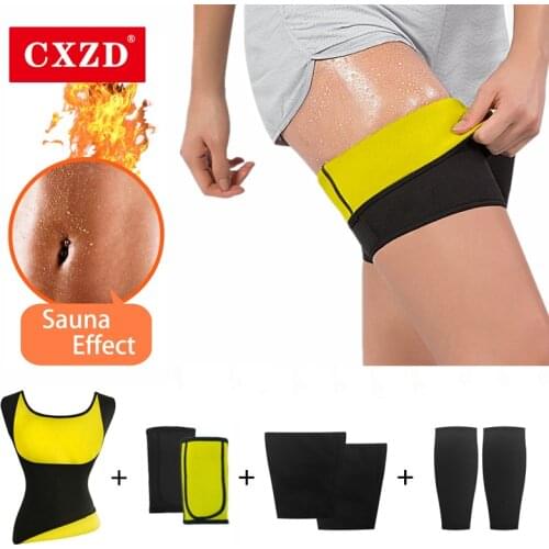 CXZD Shapewear Sweat Sauna Neoprene Body Vest + Arm + Thigh + Calf Women shaper Slimming Waist Trainer Fat Burning Workout