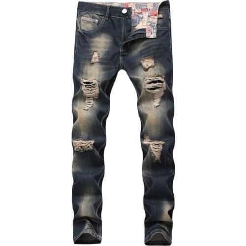 2021 New Mens Jeans Ripped Torn Jeans Trousers Slim Men Skinny Pants For Men Clothes Elastic Stretch Hip Hop Streetwear