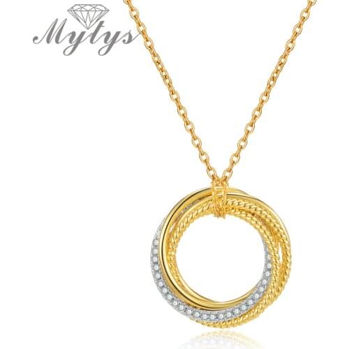 Mytys Round Mix Circle Pendant Necklace for Women High Quality Party Jewelry CN536