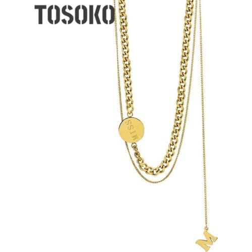 TOSOKO Stainless Steel Jewelry Multi Layered Miss Letter M Necklace Womens Fashion Clavicle Chain BSP738