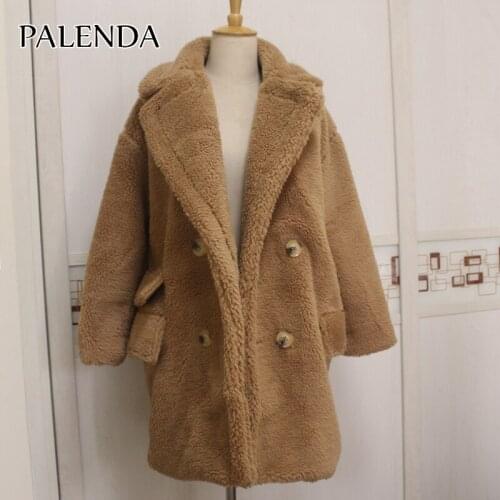 New women fashion coat faux fur with pocket 4 buttoms thicker warm materials 5 color oversized