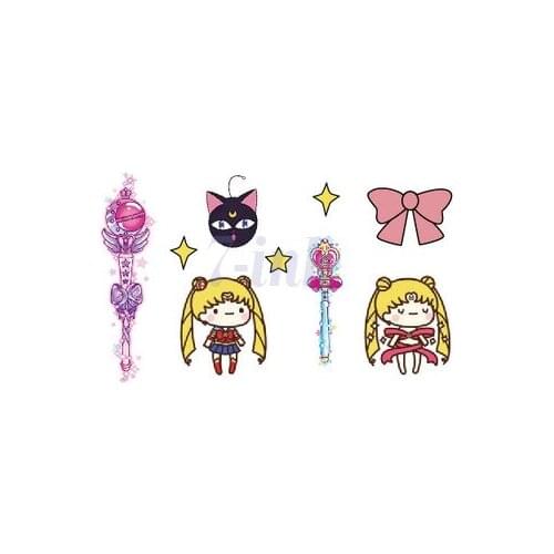 Water Transfer Tattoo cute Cartoon Magic wand Bowknot Beautiful girl Waterproof Temporary fake Tattoo for adults kid 10.5*6cm