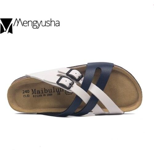 Narrow band cork sandals women movable square buckle slippers solid/mixed colors cut-out women and men lovers sandales femme2020