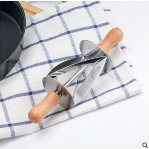 Stainless Steel Rolling Cutter for Making Croissant Bread Wheel Dough Pastry Knife Wooden Handle baking Kitchen Knife