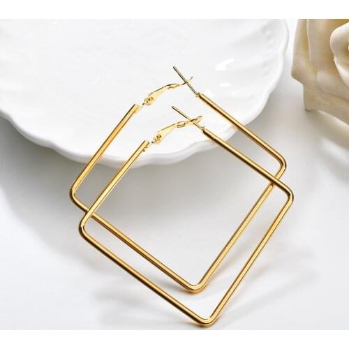 Square Shaped Earrings Simplicity Handmade Copper Wire Earring For Women Gold Color Geometric Ear Jewelry Brooch Earrings 2019