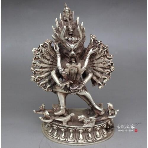 Old Tibet silver Buddha statue of the mysterious king of thousands of happy Buddha ornaments dedicated to the Buddha antique