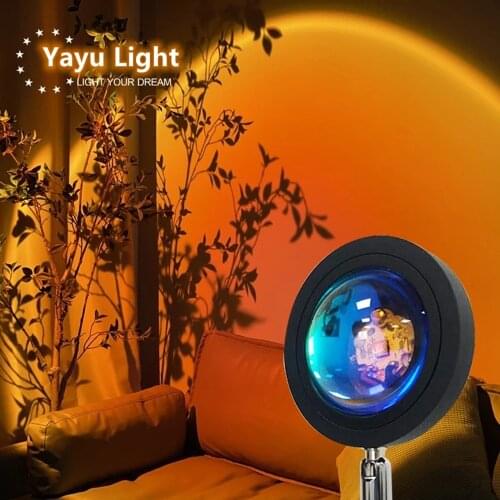 Led Sunset Projector Lamp USB Powered Rainbow Atmosphere Night Light For Home Kids Bedroom Coffe Shop Background Wall Decoration