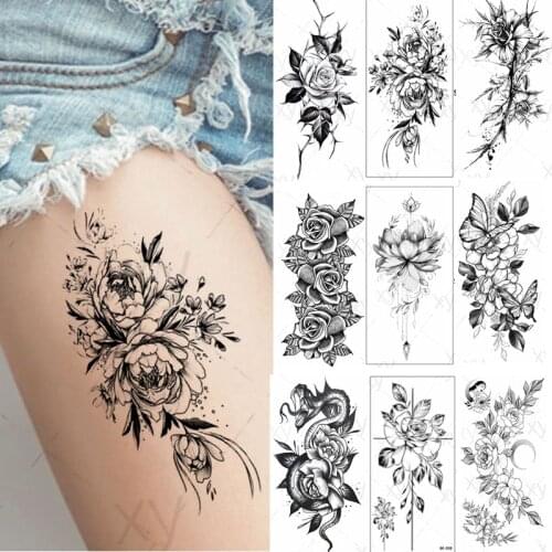 Tattoo Sticker Women Flower Rose Peony Tatouage Temporaire Femme Temporary Sleeve Waterproof Sexy Body Art Fashion
