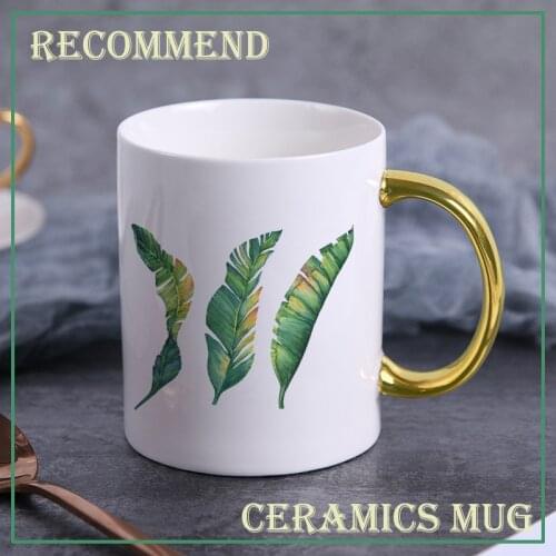 Green leaves ceramic Mug 400ml,coffee cup personalized drinking cup couple milk Mugs Drinkware Nice Gifts KTZW-011