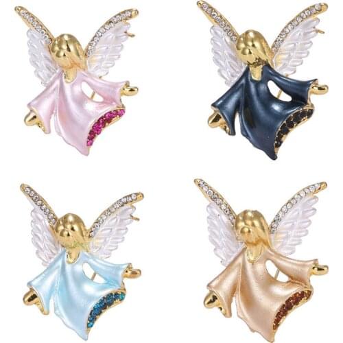 Rinhoo Fashion 4 Colors Angel Brooch Pin For Women Metal Angel Wings Coat Dress Party Casual Girls Kids Cute Jewelry Gift Pins