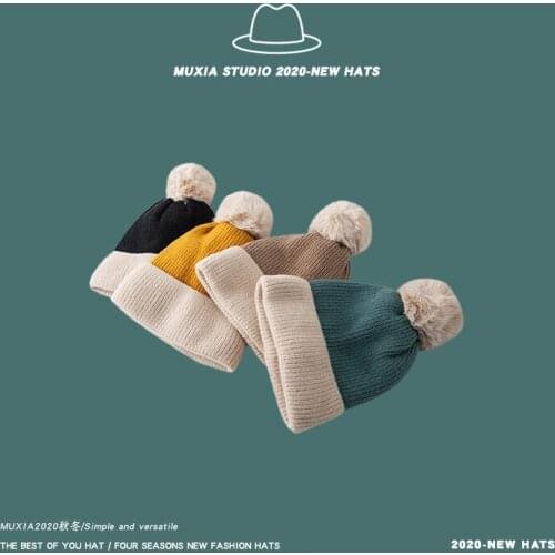 Hat Womens Autumn and Winter Warmth and Thick Color Matching Woolen Hat All-match Student Sweet and Cute Knitted Hat
