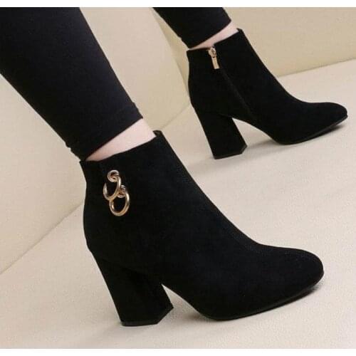 Autumn Winter Retro Women Warm Velvet Womens Boots Vintage Block Heel Ankle Boots Side Zipper High Heels Women Platform Shoes