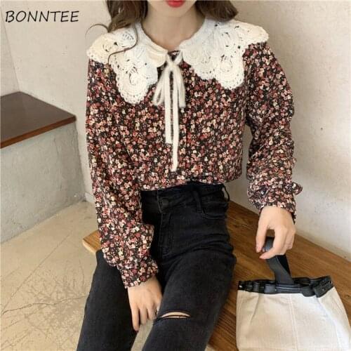 Shirts Women Patchwork Mujer Clothes Peter Pan Collar Design Retro Autumn Trendy Tender All-match Elegant Female Aesthetic Newly
