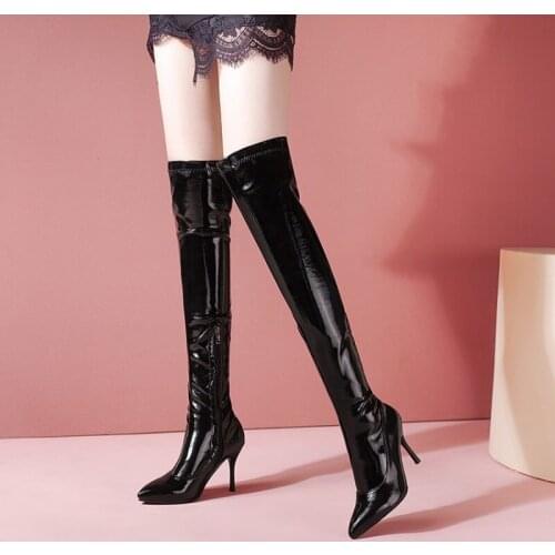 Women boots Black Sexy Over The Knee Boots Women High Heels Shoes Ladies Thigh High Boots Long Boots Female Shoe Plus Size 34-44