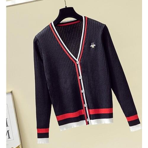 Female Cardigan Long Sleeve V Neck Embroidery honey Woman Sweaters Korean Women Sweater Knitwear White Black Tops 2020 Autumn