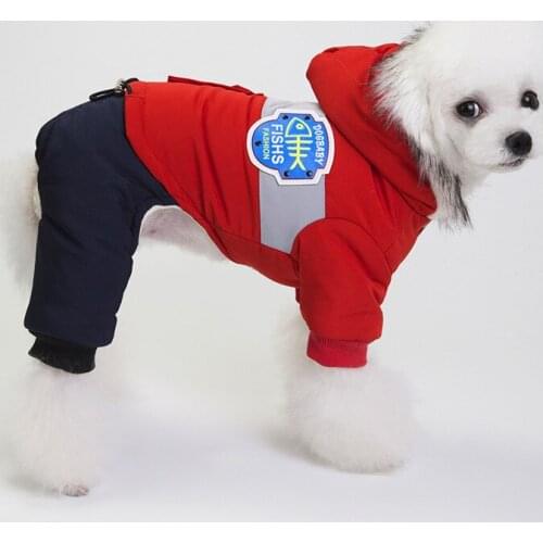 Winter Dog Clothes Hooded Coats with Fur Collar Fleece Lined Coat Four-leg Coat Thickened Warm Apparel Pet Jacket