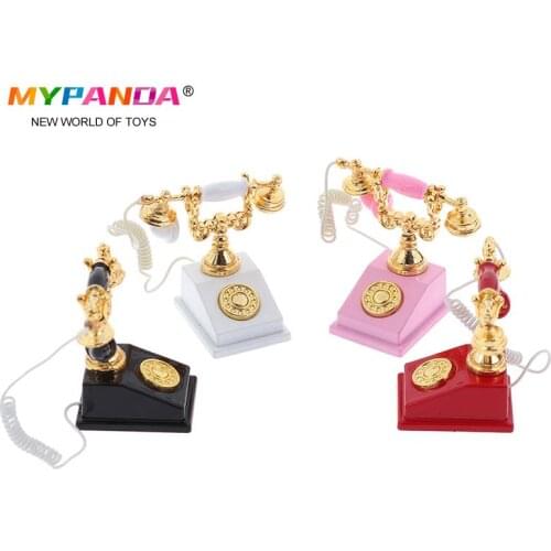 1:12 Miniature Phone Model Alloy Vintage Retro Rotary Telephone Dollhouse Decoration Accessories