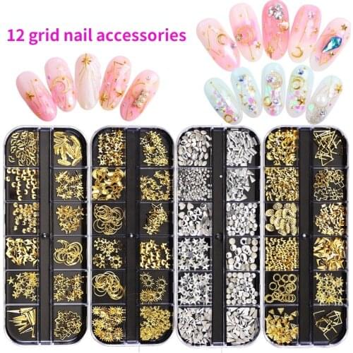 12 Grids/Box Nail Art Jewelry Special-shaped Rivets Alloy Diamond Symphony Pearl Horse Eye Sequins Nail Art Nail Jewelry