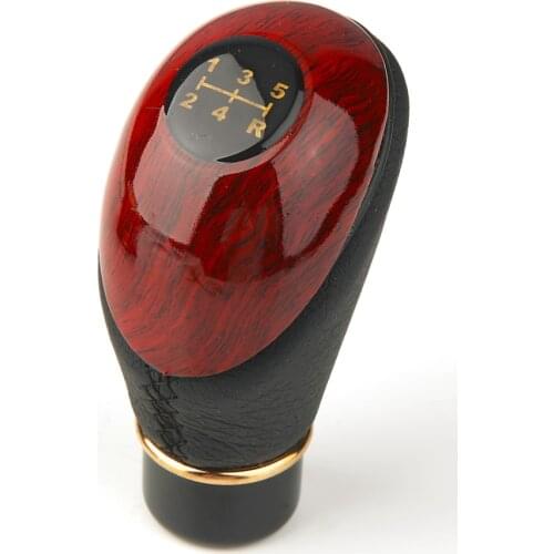 2018 New Car-Stying Audew Wooden PU Leather Universal Car Truck 5 Speed Lever Manual Gear Stick Knob Shift Gloss hot selling