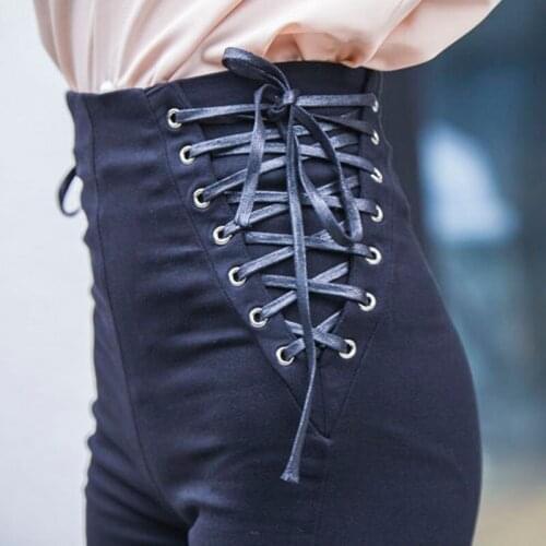 2020 Fashion Lace Up High Waist Pencil Pants Women Casual Korean Bandage Slim Fit Ladies Trousers Fleece Warm Streetwear Pants