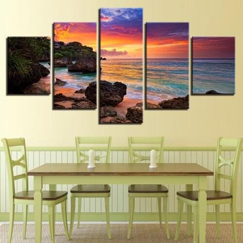 5 Panel Diamond Painting Sunset Glow Beach Waves Seascape Diy Full Square Round Drill Diamond Embroidery Mosaic Decor AA2480
