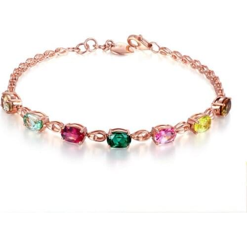 Ociki Cubic Zirconia Colourful Crystal Bracelet Oval Rose Gold Color Jewelry Wholesale Drop Shipping for Women Girls Gift