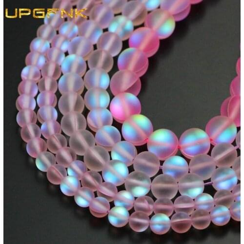 UPGFNK Frosted Matte Pink Flash Crystal Moon Stone Glitte Round Labradorite Loose Beads For Jewelry Making DIY Bracelet 6/8/10mm