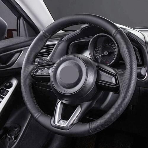 DIY Black Comfortable And Wearable Faux Leather car Steering Wheel Cover For Mazda 3 2014 2015 2016 2017 2018 2019