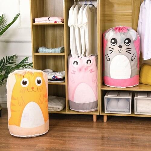 Home Large Capacity Organizer Storage Bag Waterproof Clothes Pillow Blanket Quilt Packaging Bag Drawstring PEVA Cute Storage Bag