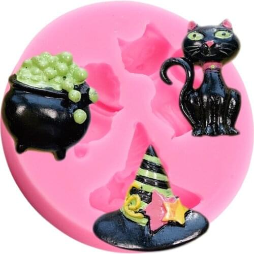 Halloween Witch Hat Cat Silicone Mold DIY Baking Chocolate Moulds Cupcake Topper Fondant Cake Decorating Tools Candy Clay Molds
