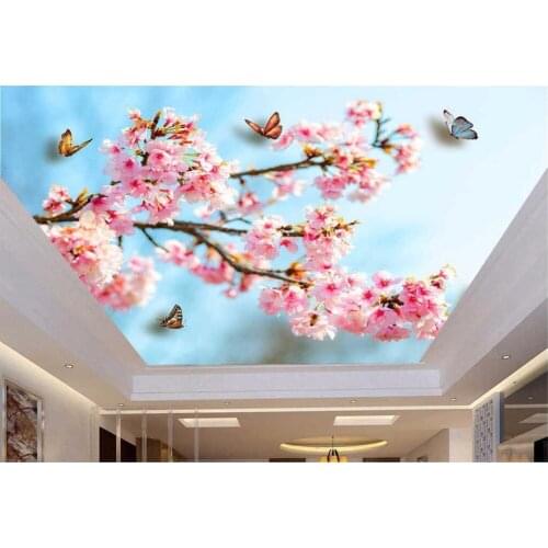 Custom photo 3d wallpaper ceiling mural sky peach blossom pigeons decor painting 3d wall murals wallpaper for walls 3 d