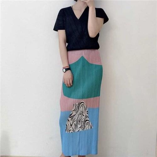 HOT SELLING Miyake fold fashion print skirt IN STOCK