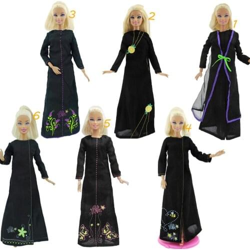 Classic Black Robe Gown Long Sleeve Dress Formal Outfit Exotic Style Accessories Clothes for Barbie Doll DIY Toy