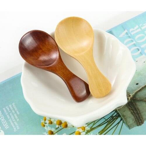 5 PC Natural Wooden Spoon Mini Coffee Tea Scoop Salt Spice Seasoning Spoon Short Handle Wood Spoons Kitchen Supplies Accessory