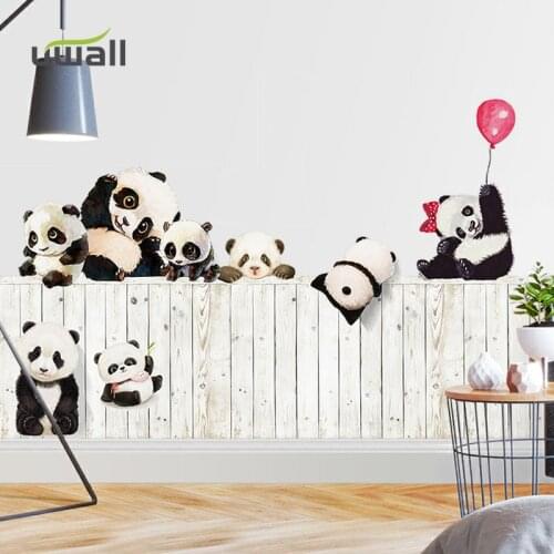Cute Cartoon Pandas Wall Stickers For Kids Room Baby Bedroom Decor Living Room Wall Decoration Home Decor Self-adhesive Sticker