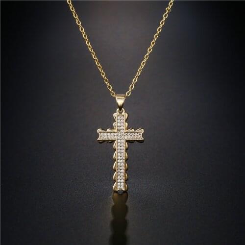 Fashion Female Cross Pendants Dropshipping Gold Color Crystal Jesus Cross Pendant Necklace Jewelry For Men/Women Wholesale
