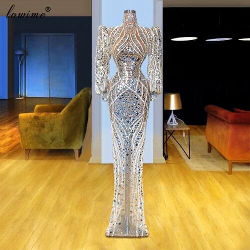 Plus Size Muslim Sequins Evening Dresses 2020 High Neck Illusion Prom Dresses Evening Wear вечерние платья Special Occasion gown