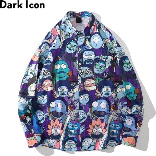 Dark Icon Full Print Mens Hawaii Shirt Long Sleeve Shirt Collar Shirts for Man Male Top