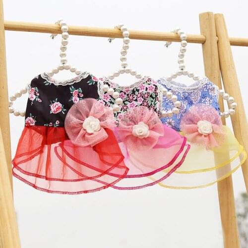 New Small Flower Pet Wedding Dress Red Yellow Rose Red Dogs Cats Supplies Puppy Accessories Dog Clothes Summer