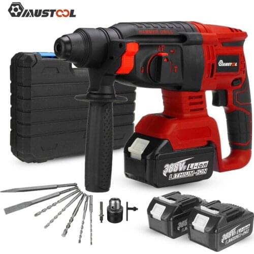 MUSTOOL Brushless Electric Hammer Drill Rechargeable Cordless Rotary Hammer Impact Drill Perforator for Makita 18V Battery