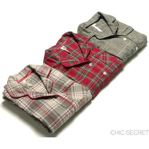 Autumn and winter women fashion loose flannel fabric plaid casual pajama set female trendy color soft cotton lounge sleepwear