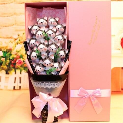 Hand Made Lovely Plastic Cats Animal Figure Toys Cartoon Bouquet Gift Box Creative Valentines Day Christmas Gifts