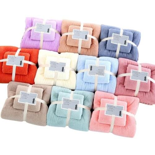 2pcs Bath Towel+face Towel Coral Fleece Mother Set Towel Soft Absorbent Thick Beach Towel Set Washcloth Soft Bathroom Towel