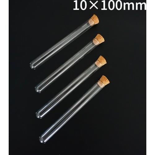 100pcs clear 10*100mm glass test tube with cork round bottom all Size available free shipping