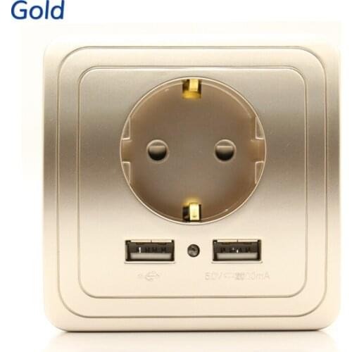 UNKAS EU Plug Socket Power Outlet Panel Gold,Silver,Champagne Gold,Best Dual USB Port 2000mA Wall Charger Adapter