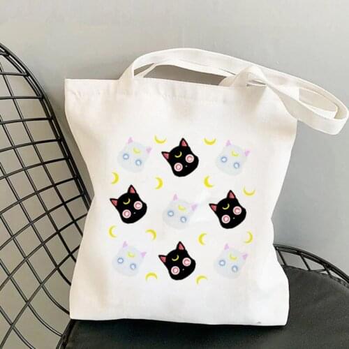 Shopper Sailor Meow with stars Kawaii Bag Harajuku women Shopping Bag Canvas Shopper Bag girl handbag Tote Bag Shoulder Lady Bag