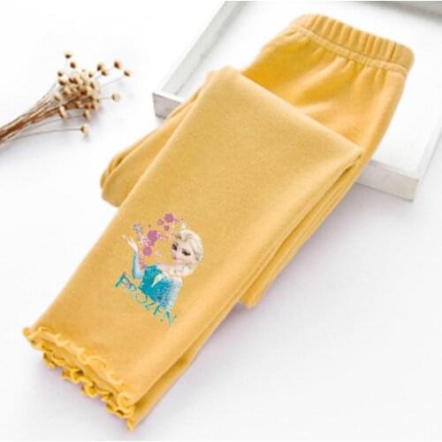 Girls Pants Ice and Snow Strange Edge Wood Ear Leggings Cartoon Baby Leggings Pants Spring and Autumn Childrens Pants