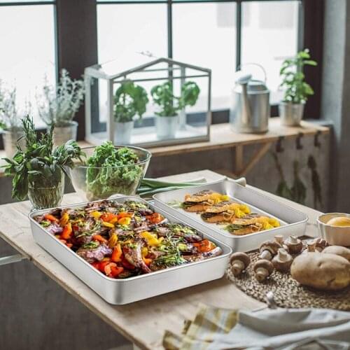 Lasagna Pan Set of 2, Rectangular Cake Pan Deep Baking Sheet Pans Stainless Steel for Lasagna Cake Brownie